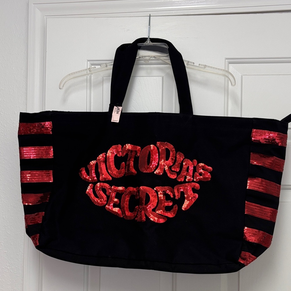 Victoria's Secret Black Tote with Red Sequin Accents
